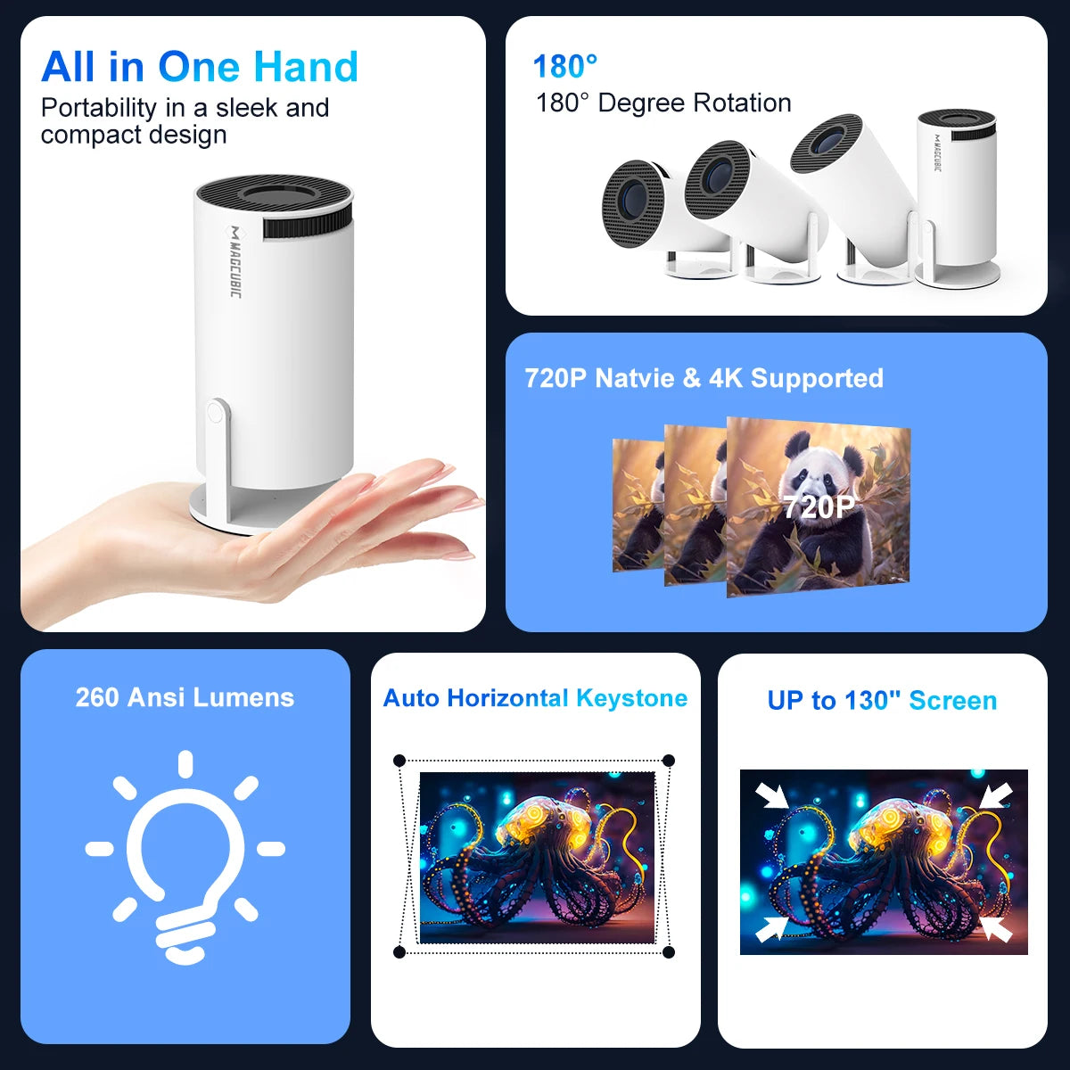 Projector 4K Android 260ANSI 1080P 1280*720P Home Cinema